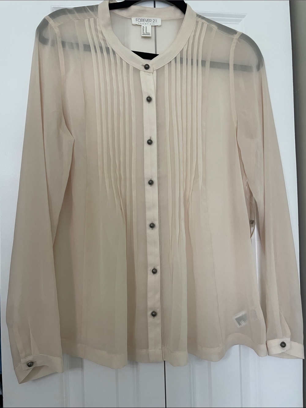 Forever 21 Beige Sheer Pleated Button-Up Shirt